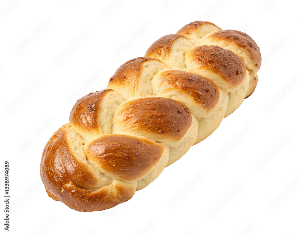 Traditional Swiss Zopf bread, soft and fluffy braided loaf, isolated on white transparent background, realistic cutout, ideal for food packaging, recipe blogs, and bakery branding Traditional Swiss Zopf bread, soft and fluffy braided loaf, isolated on white transparent background, realistic cutout, ideal for food packaging, recipe blogs, and bakery branding