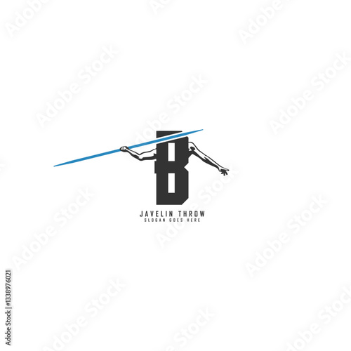 Letter B Athlete Javelin logo. Alphabet B Javelin Thrower Design Icon