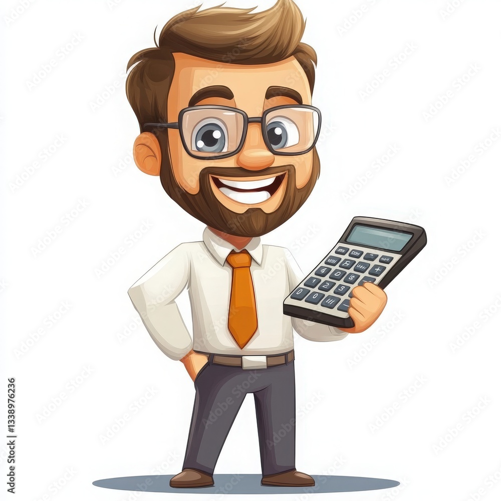Smiling Cartoon Businessman Holding Calculator Smiling Cartoon Businessman Holding Calculator