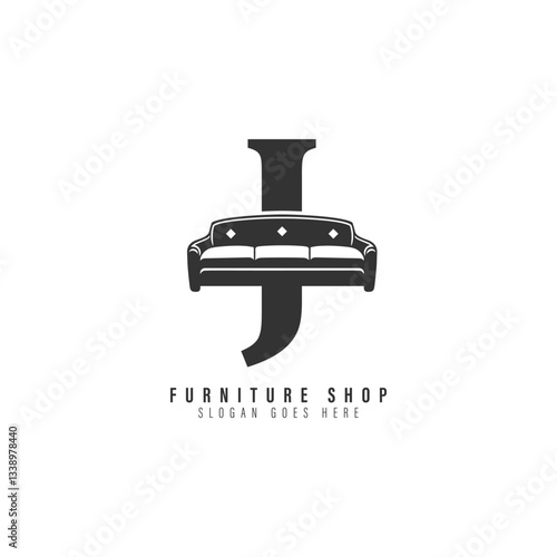 Letter J Sofa Logo Design. Alphabet J Furniture icon