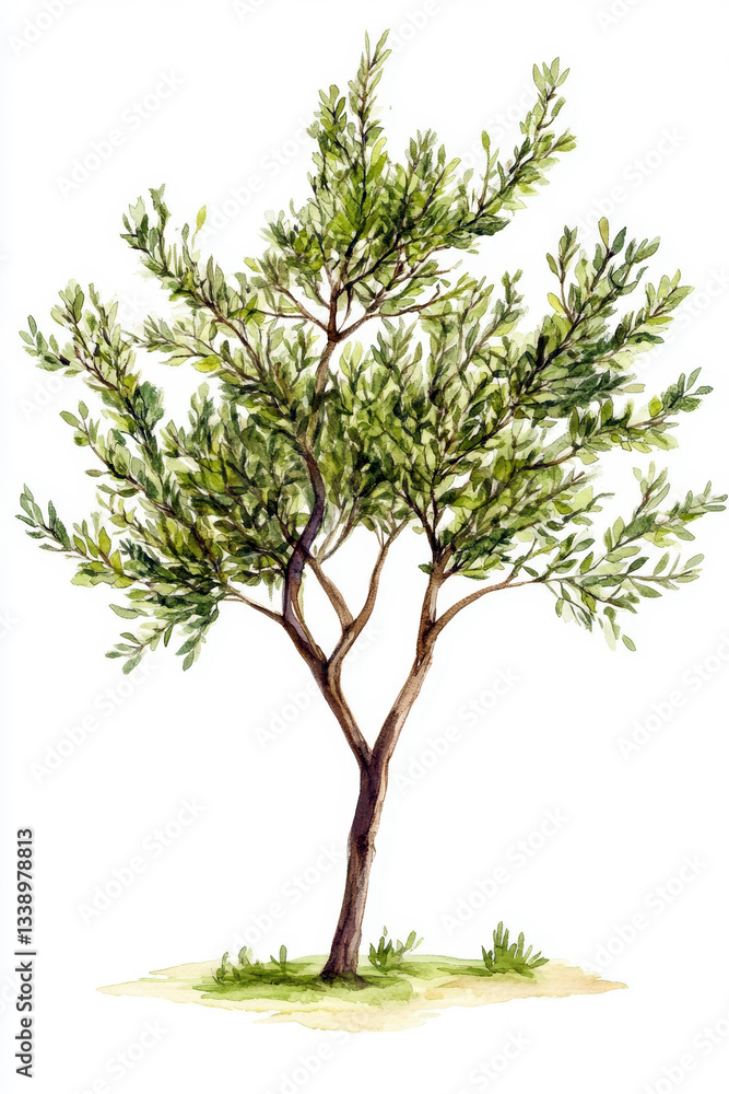 Fototapeta premium watercolor Ozothamnus ferrugineus tree isolated on white background for landscape and architecture drawing