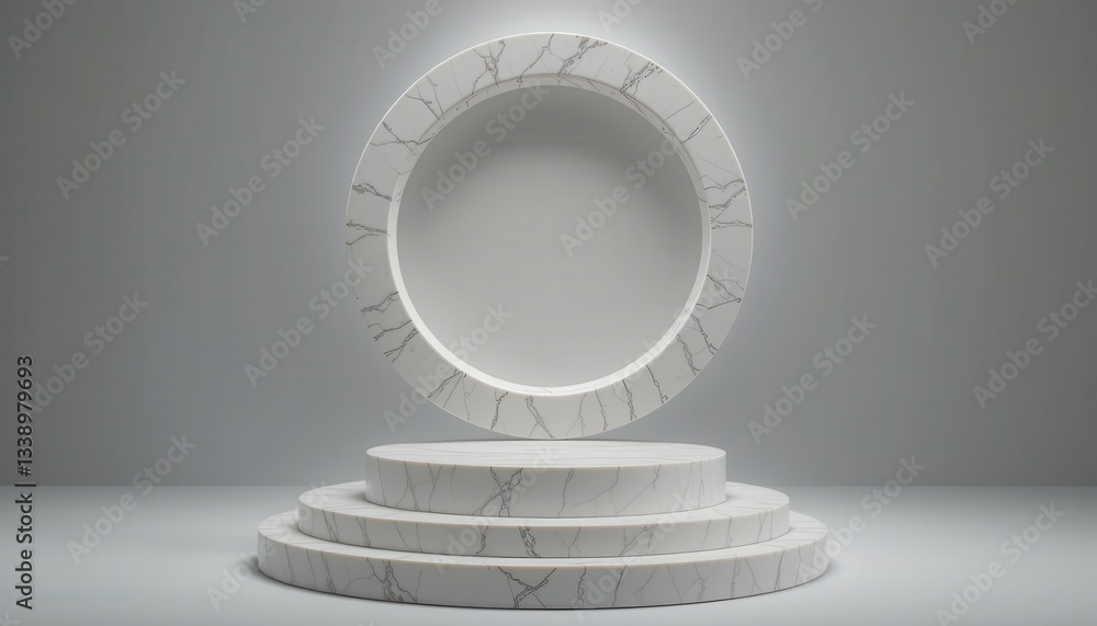 Obraz premium Floating marble circle display studio 3d visualization minimalist front view modern design