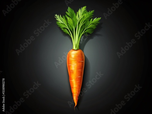 Line Art Carrot Vegetable Illustration, Black Background, Shadow Effect, Flat Style Food Graphic