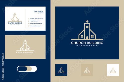 Minimalist Church Building Logo Design With Business Card Templates