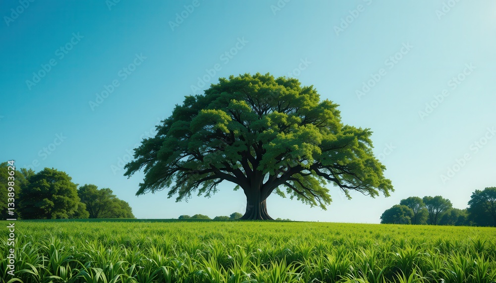 Obraz premium Majestic tree in lush green field nature landscape daytime serene environment