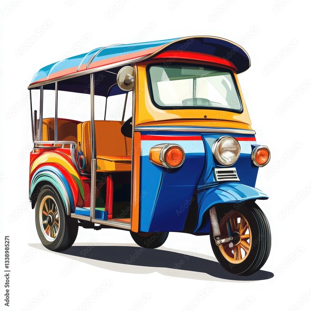 Naklejka premium Brightly Colored Three Wheeled Auto Rickshaw Illustration