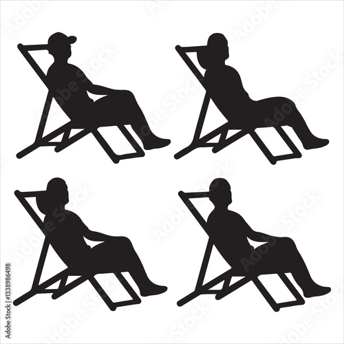 set vector various beach umbrella, beach chair silhouettes	
