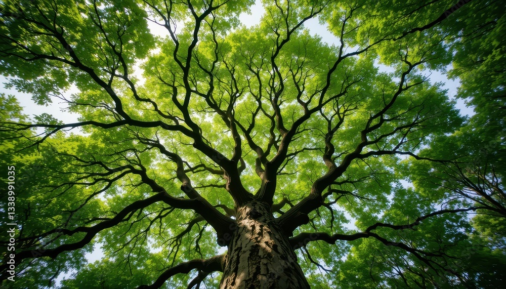 Obraz premium Majestic tree canopy forest nature photography lush environment low angle growth and renewal