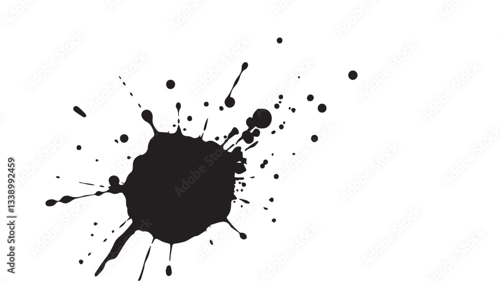Black ink splash on white background. Ink splash and ink blots. Close up of a black ink splatter. Black ink splash on white background. Ink splash and ink blots. Close up of a black ink splatter.