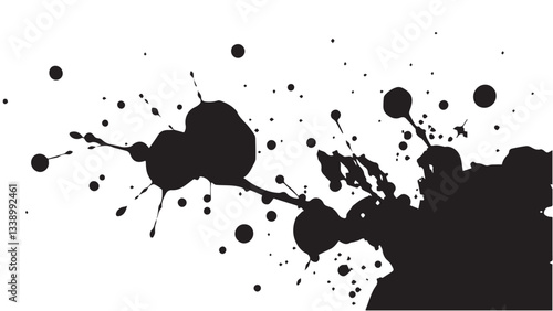 Black ink splash on white background. Ink splash and ink blots. Close up of a black ink splatter.