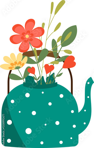 A teapot with spring flowers inside