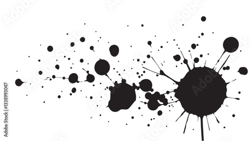 Black ink splash on white background. Ink splash and ink blots. Close up of a black ink splatter.
