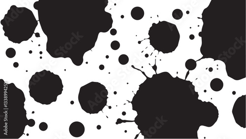 Black ink splash on white background. Ink splash and ink blots. Close up of a black ink splatter.
