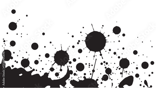 Black ink splash on white background. Ink splash and ink blots. Close up of a black ink splatter.