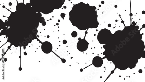 Black ink splash on white background. Ink splash and ink blots. Close up of a black ink splatter.