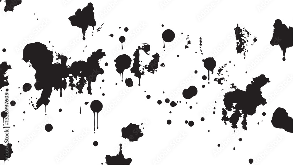 Fototapeta premium Black ink splash on white background. Ink splash and ink blots. Close up of a black ink splatter.