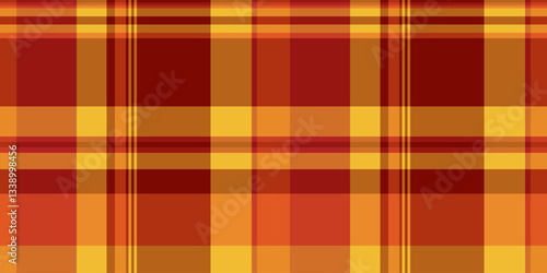 Asymmetric seamless check fabric, handsome vector texture pattern. Revival background textile tartan plaid in orange and red colors.