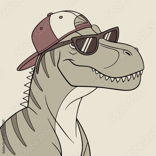 Dinosaur Cool T-Rex Wearing Sunglasses and Snapback – Fun Dinosaur Art Vector Design