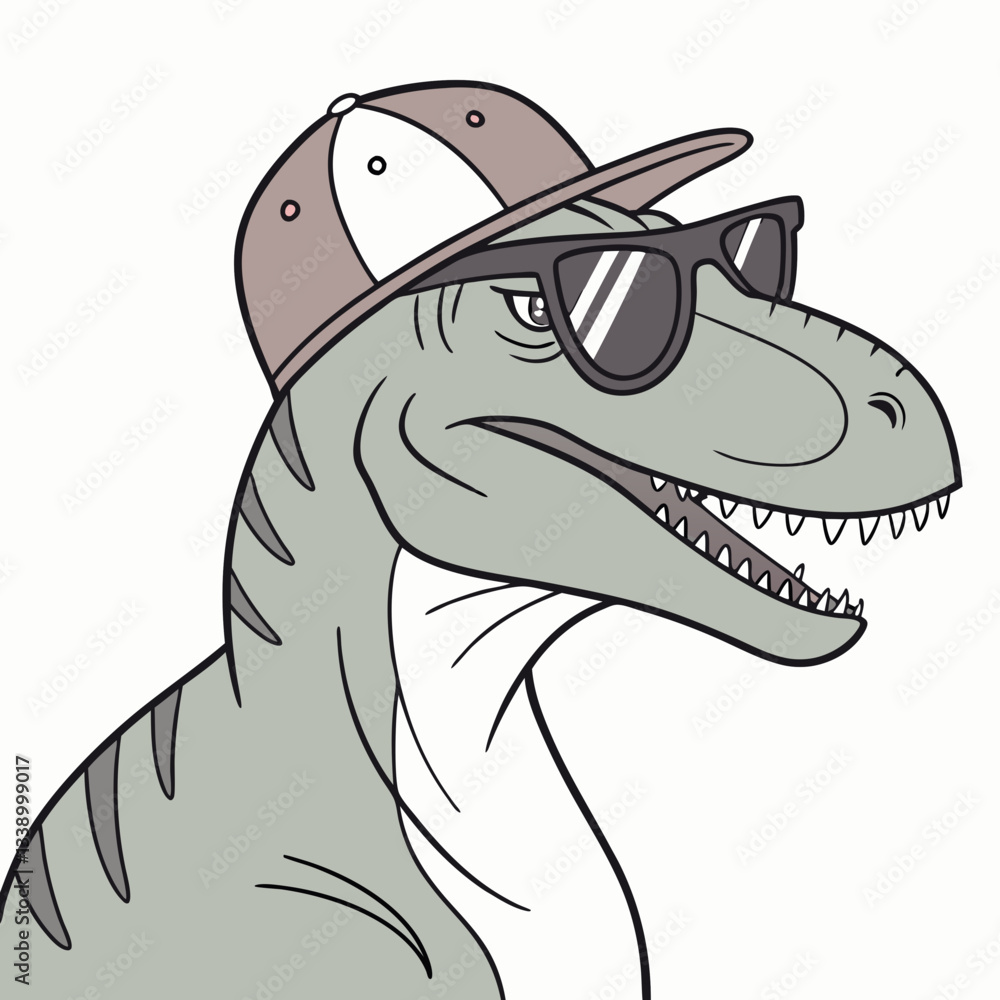 Obraz premium Dinosaur Cool T-Rex Wearing Sunglasses and Snapback – Fun Dinosaur Art Vector Design