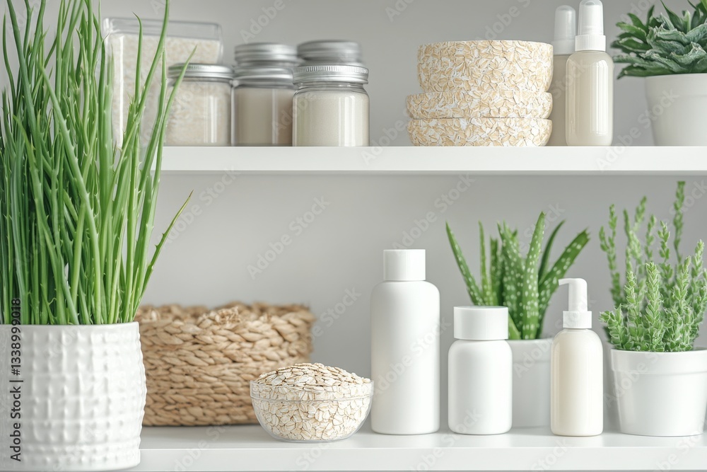Aloe-based lotions and jars on bright shelf represent soothing hydration approach. Fresh aloe elements boost moisture retention, encouraging calm complexion for everyday routine. Aloe-based lotions and jars on bright shelf represent soothing hydration approach. Fresh aloe elements boost moisture retention, encouraging calm complexion for everyday routine.
