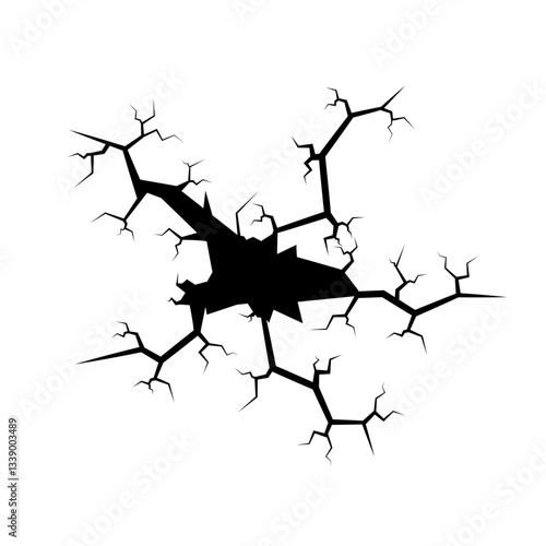 Crack in the wall, ground, ice hand drawn, Split concrete, egg, Cartoon style vector illustration.