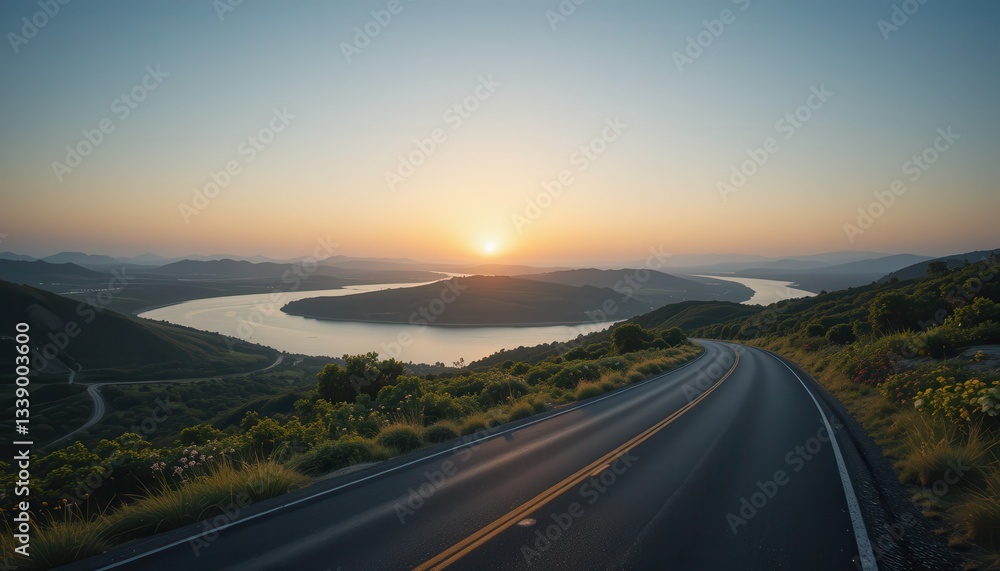 Fototapeta premium Scenic sunset drive lake region photography