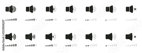 Sound volume icons set. Audio control and adjustment symbols