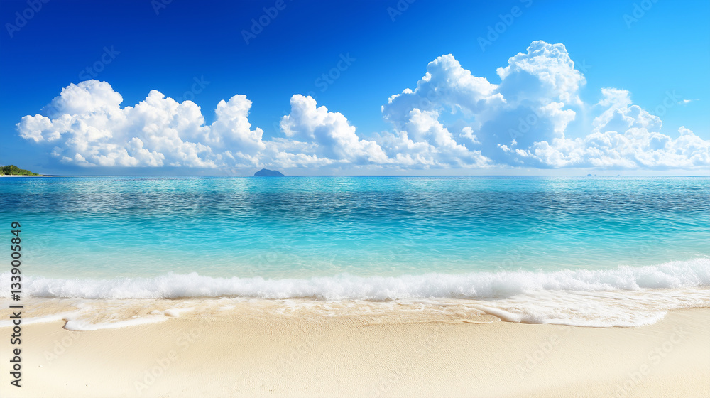 Fototapeta premium Beautiful Tropical Beach with Clear Turquoise Waters and Clouds.