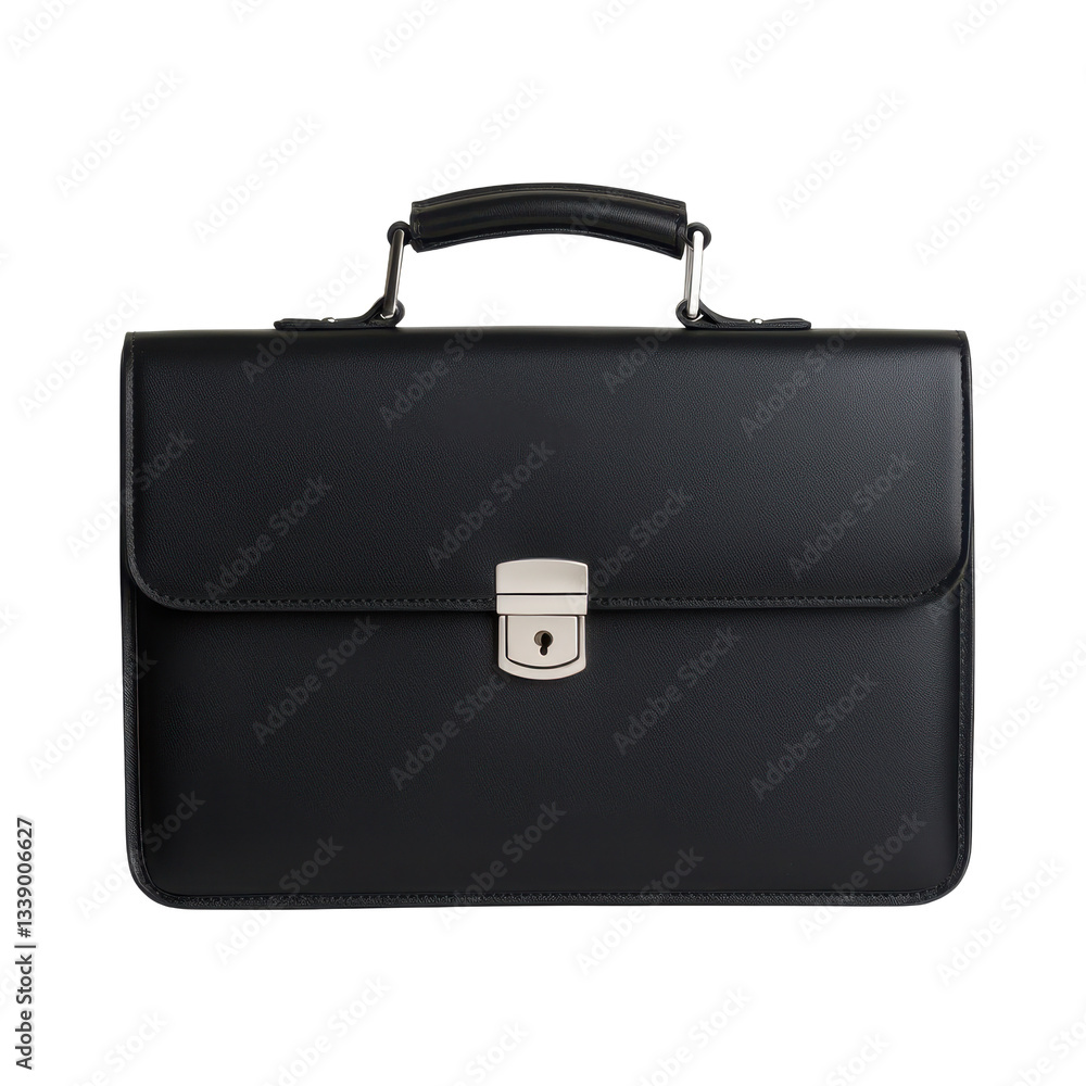 Black briefcase with metal lock, isolated on white background. Black briefcase with metal lock, isolated on white background.