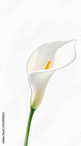 Elegant white calla lily flower against a minimalist white background