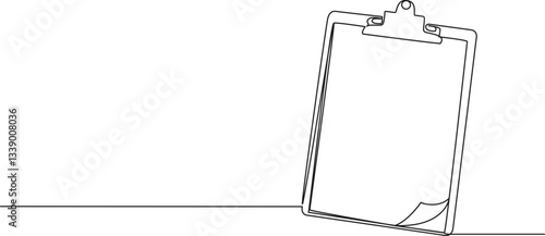 continuous single line drawing of clipboard with blank sheet of paper, line art vector illustration