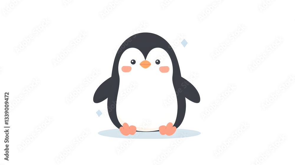 Naklejka premium A cheerful, cartoon penguin stands on a simple icy surface.