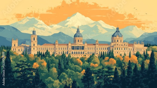 Wallpaper Mural El Escorial Madrid Spain Poster Ilustration Travel Print Decor Gift Paper Canvas Wall Retro Art Torontodigital.ca