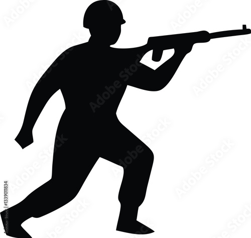 black soldier aiming rifle silhouette clip art preview