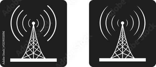 Vector icons of communication signal transmitter towers and others. with protected silhouette style. Vector illustration
