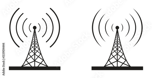 Vector icon of communication signal transmitter tower and others. Vector illustration