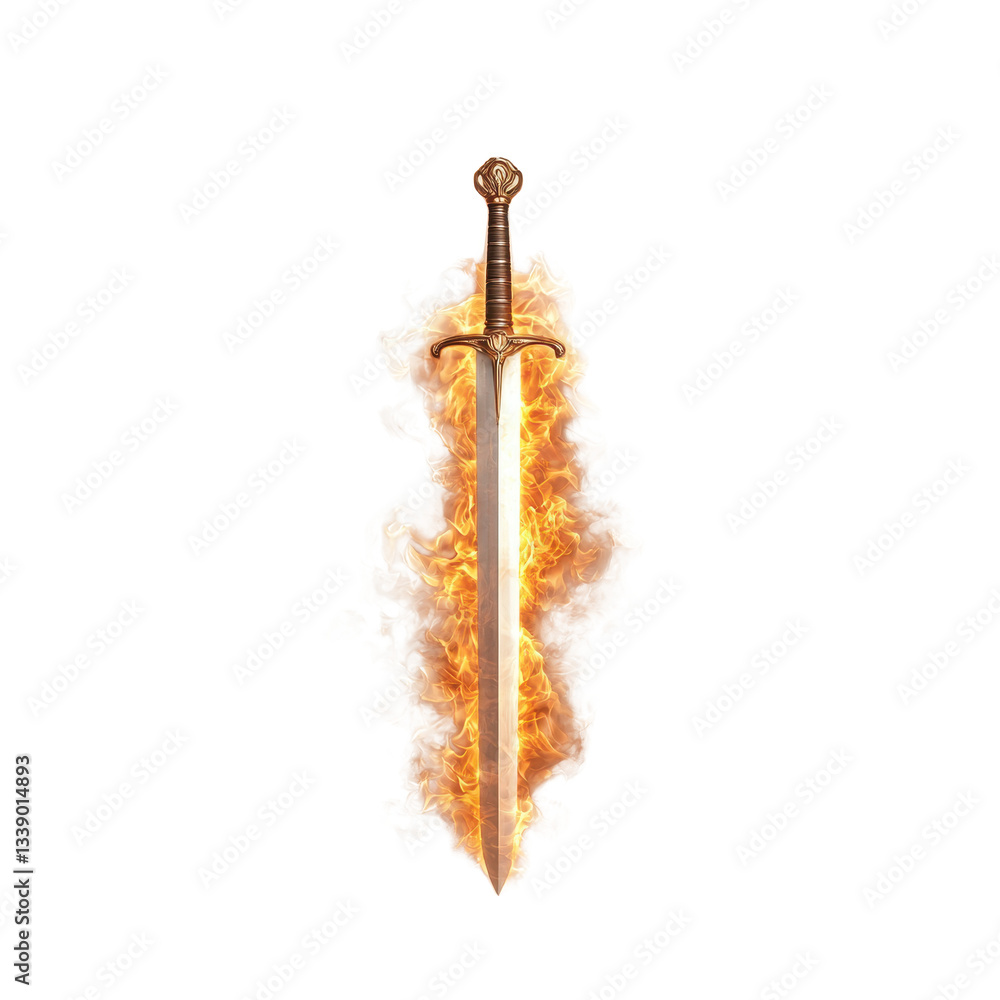 Fiery sword with flames, white isolate background. Fiery sword with flames, white isolate background.