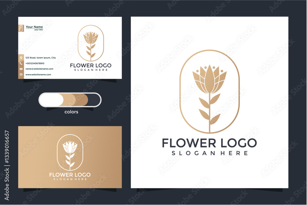 Modern Floral Logo Design Branding Template With Business Card Mockup Modern Floral Logo Design Branding Template With Business Card Mockup