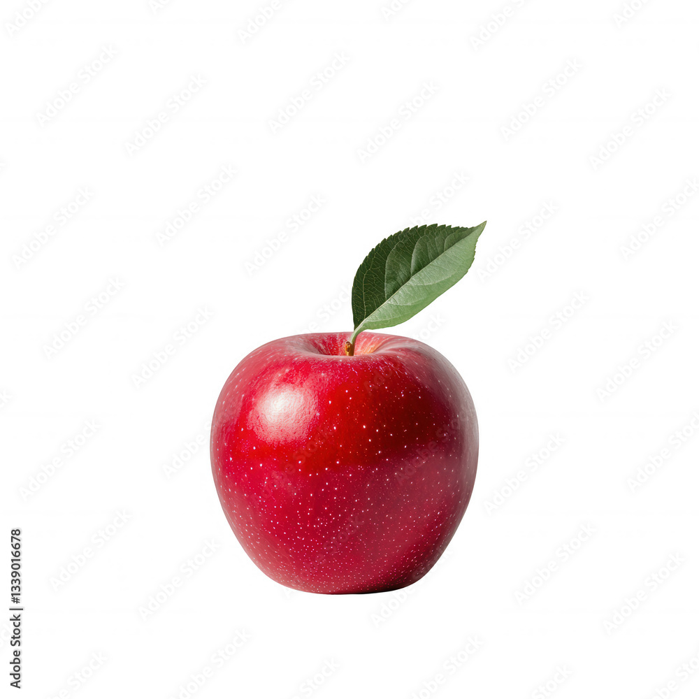 Fresh red apple with a green leaf, isolated on a white background. Fresh red apple with a green leaf, isolated on a white background.