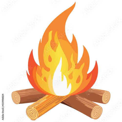 Campfire with burning logs illustration  
