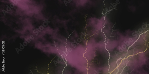 Mountainous Cumulus Clouds Boiling in the Summer Sky. White cloudiness, mist or smog overlay backgrounds. Wide sky and clouds dark tone. Dark cloud at evening sky with thunder bolt.