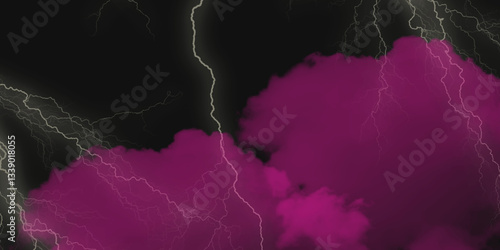 Mountainous Cumulus Clouds Boiling in the Summer Sky. White cloudiness, mist or smog overlay backgrounds. Wide sky and clouds dark tone. Dark cloud at evening sky with thunder bolt.