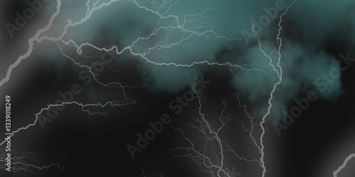 Mountainous Cumulus Clouds Boiling in the Summer Sky. White cloudiness, mist or smog overlay backgrounds. Wide sky and clouds dark tone. Dark cloud at evening sky with thunder bolt.