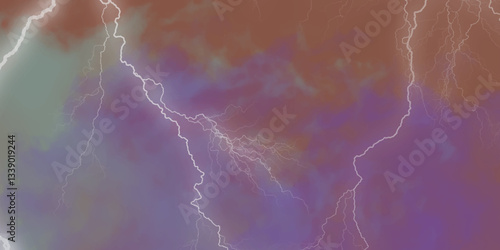 Mountainous Cumulus Clouds Boiling in the Summer Sky. White cloudiness, mist or smog overlay backgrounds. Wide sky and clouds dark tone. Dark cloud at evening sky with thunder bolt.