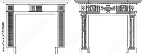 sketch vector illustration silhouette design interior furniture fireplace for burning firewood heating in winter classic vintage renaissance model  