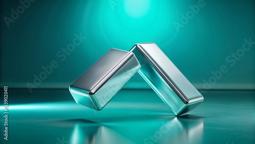 Floating Silver Bars, Turquoise Background - Long Exposure Studio Photography