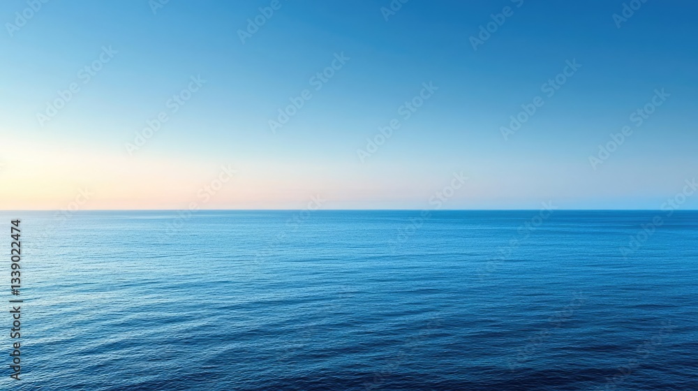 Obraz premium Beach waves landscapes concept. Serene ocean view with calm waves and a gradient sky at sunrise or sunset.
