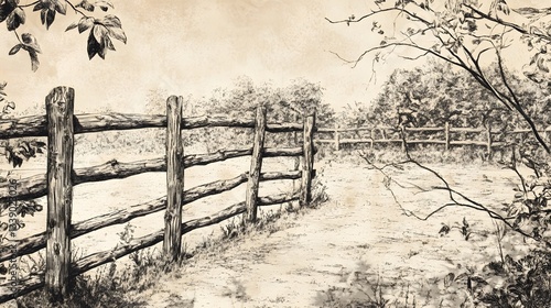 Traditional Wattle Fence Drawing