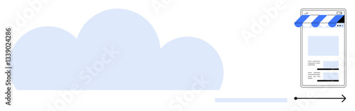 Cloud icon linking to a mobile device with an online storefront. Ideal for ecommerce, cloud storage, online business, digital services, technology, small businesses, flat simple metaphor