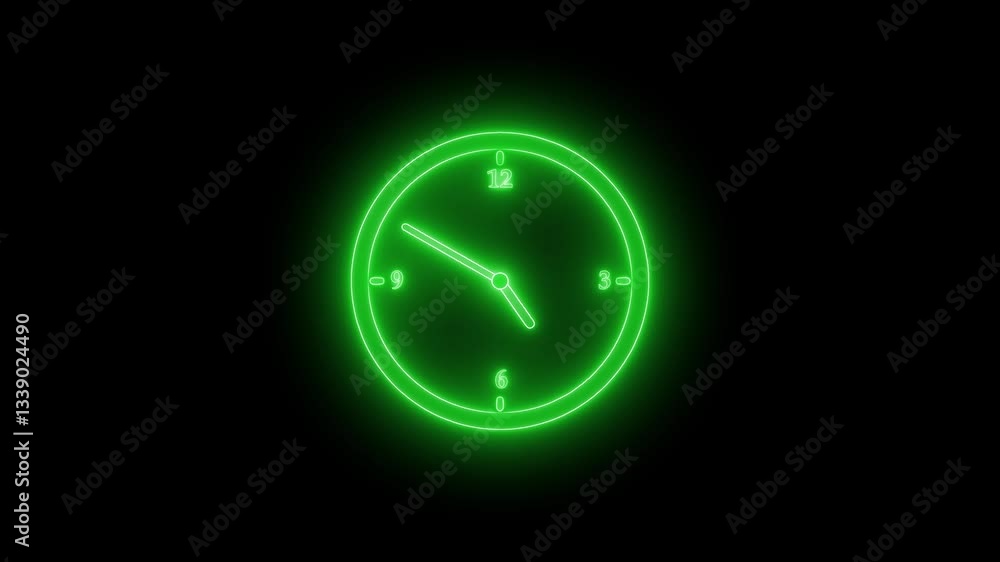 Glowing Neon Counting down Clock Animation, A glowing neon clock with a black background Glowing Neon Counting down Clock Animation, A glowing neon clock with a black background